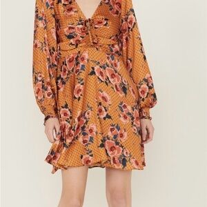 Floral Ruched V-Neck Mini Dress